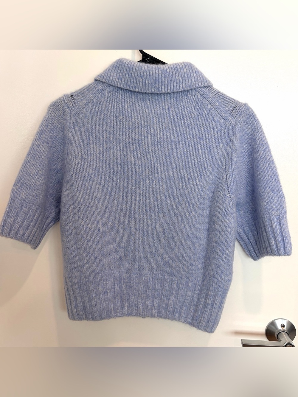 COS Alpaca Wool Blend Light Blue Short Sleeve Sweater Cardigan Women Size S - Picture 3 of 12